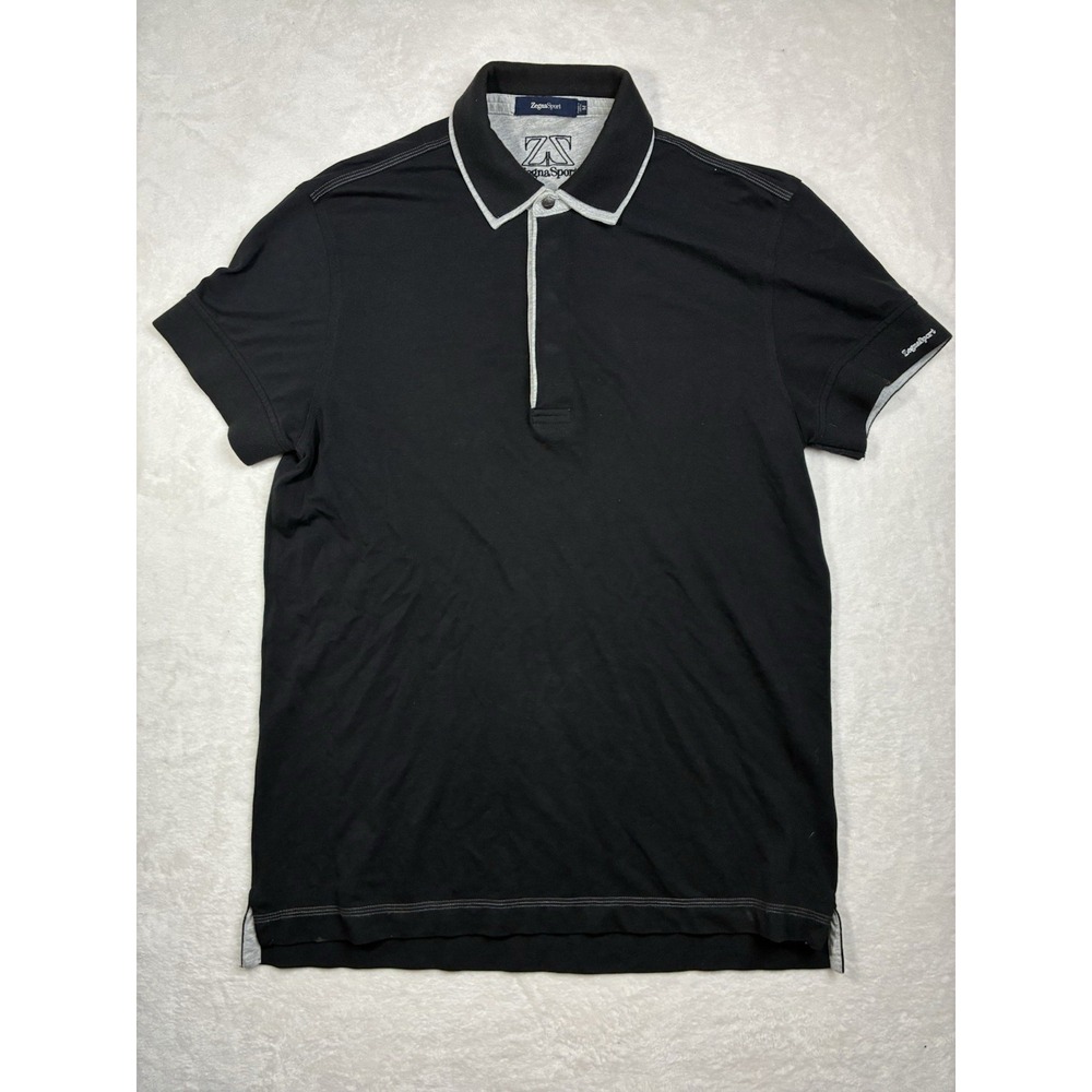 Zegna Sport Polo Shirt Mens Medium Black Knit Short Sleeve Performance